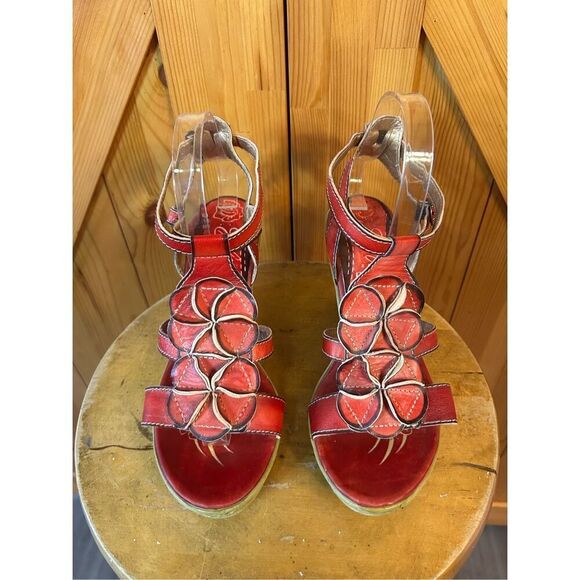 ELITE by Corkys Wedge Sandals Leather Red Size 10 - Picture 2 of 8